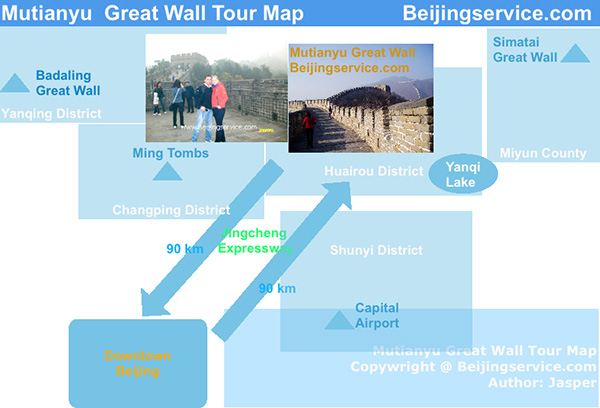 Mutianyu Great Wall one day tour map