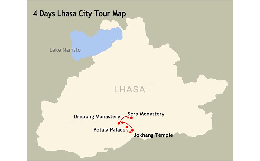 Map of Lhasa Four Days Join in City Tour