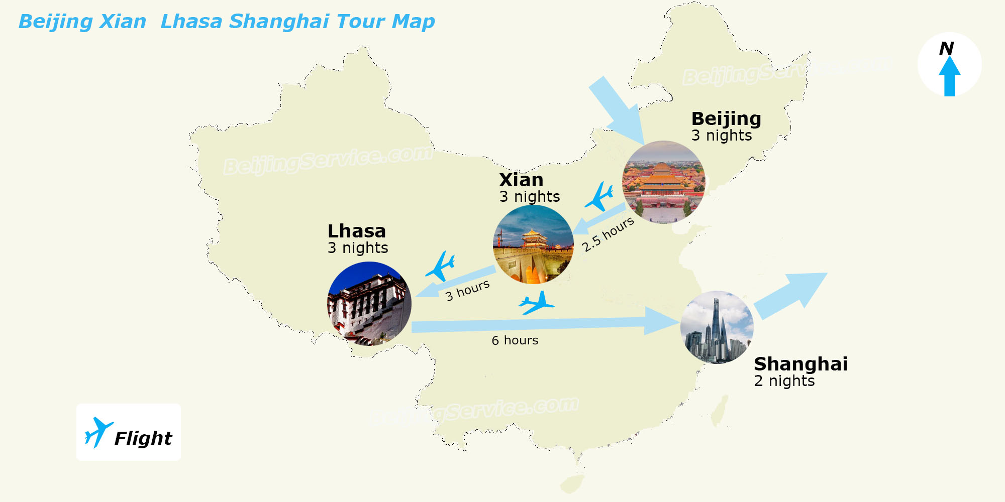 Map of China Private Tour of Beijing Xian Lhasa and Shanghai
